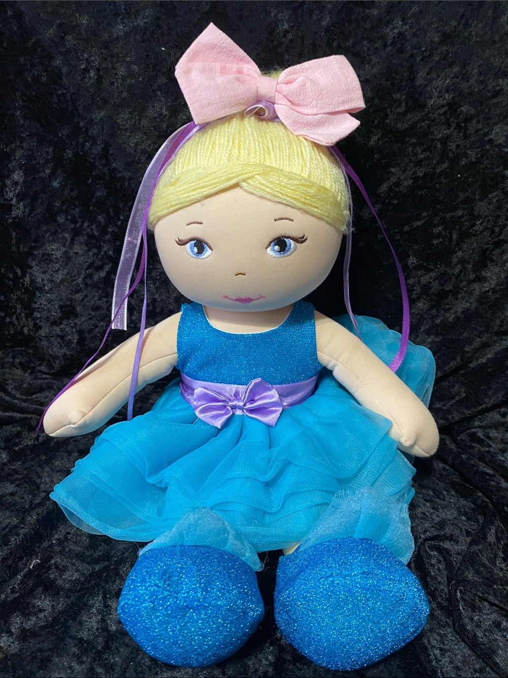 Cracker Barrel Blue Ballet Doll with Pink Bow and Purple Ribbon